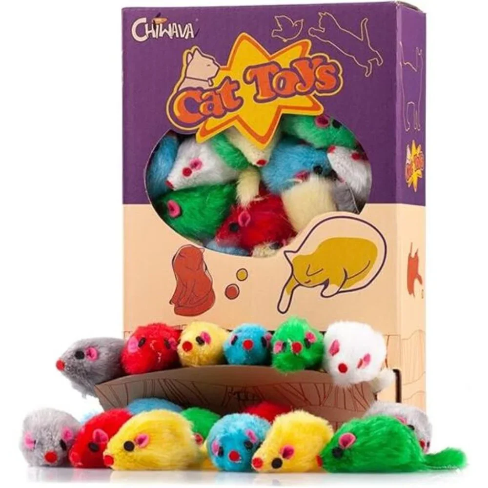 36PCS 4.1'' Furry Cat Toy Mice Rattle Small Mouse Kitten Interactive